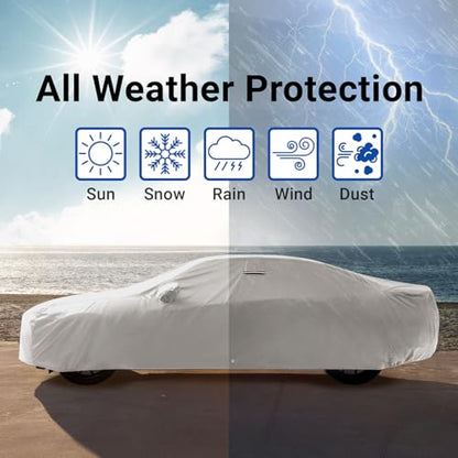 iCarCover Premium Plus Car Cover Waterproof All Weather Rain Snow UV Sun Protection, Mustang, Camaro, 4-Series, 4 Series, M4, Supra, Thunderbird, Size C10 (See Size Chart), Stripe - Light Gray/Black - color: Sedan & Coupe - Light Gray/Black, size: C10 for