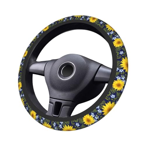 Sunflower Steering Wheel Cover with 2 Car Coasters Non Slip Neoprene for Women Men Universal 15 Inch - color: Sunflower