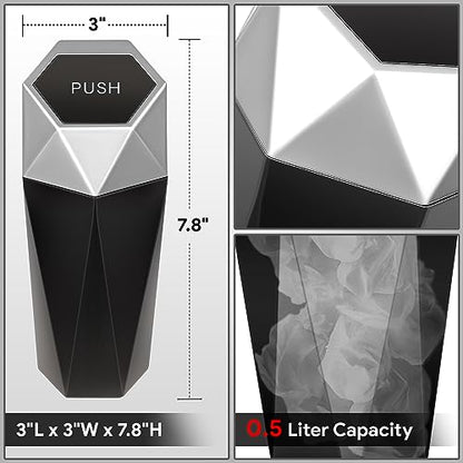 DNA Motoring Mini Car Auto Trash Can with Removable Lid, Leakproof Mini Garbage Bin for Automotive Home Office,Black/Silver,ZTL-OD-01-SL - color: Black / Silver, style: 1pc