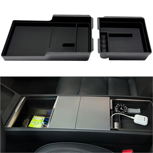 JVMA Center Console Organizer (Full Size) and Armrest Organizer for Tesla Model Y Juniper 2025 2026 and Model 3 Highland 2024-2026 (US Patent) - size: Model y '25-'26 & Model 3 '24-'26