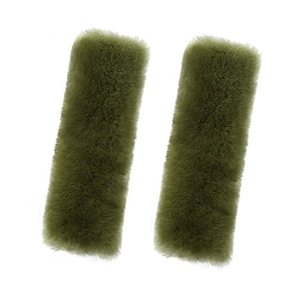U&M 2 Pack Genuine Sheepskin Auto Seat Belt Cover for Adult Youth Kid Toddlers -Soft Warm Car, Truck, SUV, Camera Backpack Strap Shoulder Pad Wool Fluffy - color: bean green