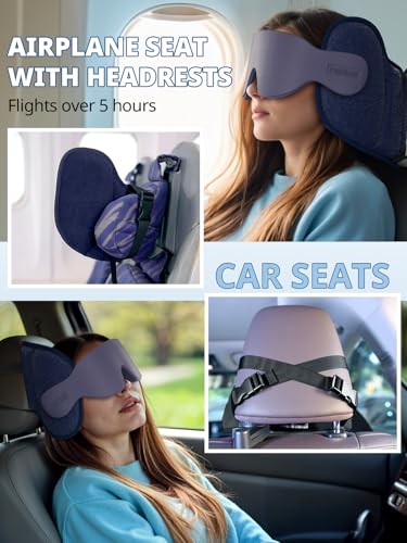 Inspireyes Travel Pillows for Airplanes, Airplane Pillow with Sleep Eye Mask, 360° Support Headrest Strap Travel Essentials for Long Flight, Car Trip, No Bobblehead, Fit Various Heights, Dark Grey - color: U-dark Grey