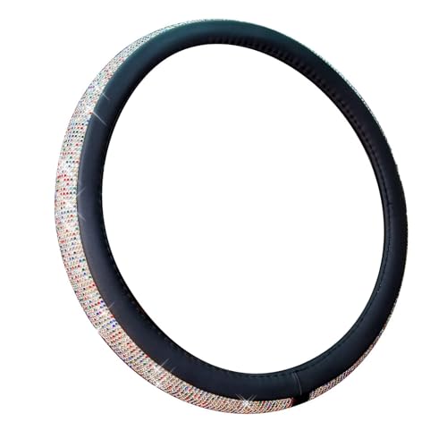 New Diamond Leather Steering Wheel Cover with Bling Bling Crystal Rhinestones, Universal Fit 15 Inch Car Wheel Protector for Women Girls Black with Colorful Diamonds - color: Black with Colorful Diamonds, size: Standard Size[14"1/2-15"]