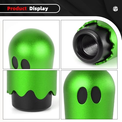 Ghost Shift Knob, Aluminum Weighted Automotive Gear Shift Manual knobs Lever with 3 Threaded Adapters M8 M10 M12 x 1.25, Universal for Vehicle Funny Cool Spooky Car Accessories (Green) - color: Green