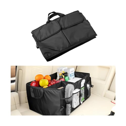 Car Trunk Organizer, Collapsible Multi-Compartment Large Capacity Vehicle Storage Container, Foldable Adjustable Automotive Interior Organization Box, Universal Fit (Black) - color: Black