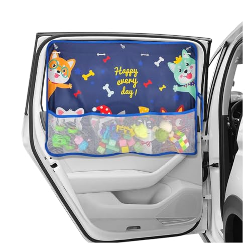 Car Window Shade for Baby, Blackout Car Window Curtain with Storage Pockets & 7 Suction Cups, Cartoon Pattern Cars Side Window Sun Shade Cover for Sun/Heat/UV Rays Protection (Blue-Cute Dogs) - color: Blue-Cute Dogs