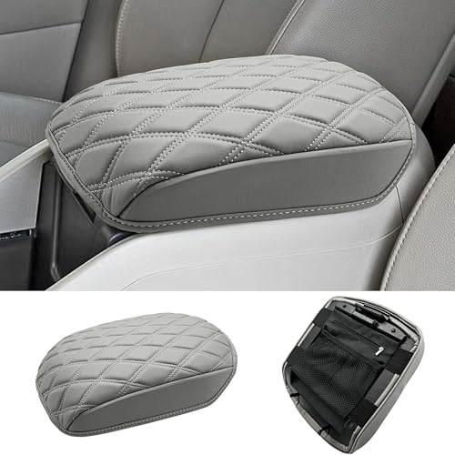 Center Console Cover for Honda Pilot 2009 2010 2011 2012 2013 2014 2015, PU Leather Car Armrest Protector Cushion Pad with Inner Pocket, Anti-Scratch, Gray - color: Gray with Storage Bag, size: For 2009-2015