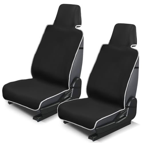 Neoprene Car Seat Cover Waterproof Front Seat Protector for Dogs and Gym Use,Universal Fit Heavy Duty Bucket Seat Cover 2 Pack for SUV Truck(15.3"x 41.5"in,2-Pcs with Seat Belt Cover) - color: Black-Neoprene, size: Front-2Pcs