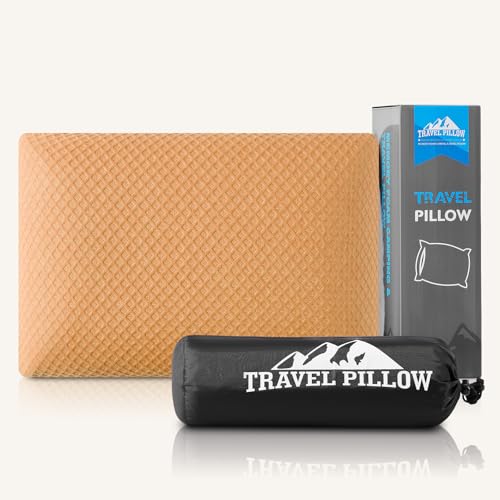Travel Pillow Memory Foam Pillows, Camping Pillow-Compressible Medium Firm, Breathable Cover, Ideal Backpacking Hiking, Bed Pillows, Airplane and Car (Apricot Yellow, S) - color: Apricot Yellow, size: S-15.7*9.8in