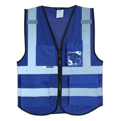 Salzmann Mesh Safety Vest | Hi Vis Multi Pocket Reflective Vest | 4 Colors – 5 Sizes | Made with 3M Reflective Material - color: Blue Mesh, size: Small-Medium