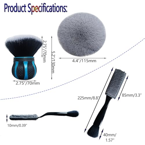Car Interior Brush and Vent Cleaner Set - Premium Soft Fur Leather Brush & Dual-Ended Detailing Brush for Car Detailing, Vents, Crevices - 2.75inch Ball Head & 8.6inch Gap Brush