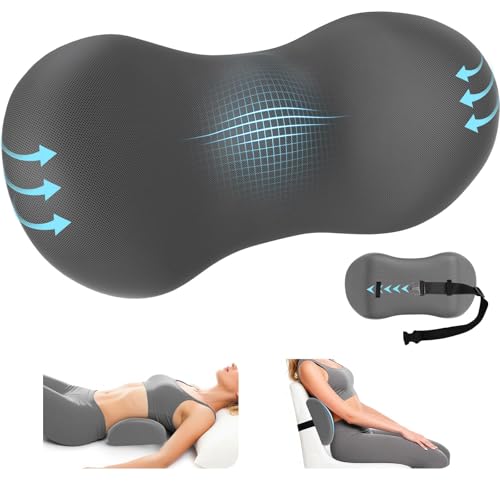 SweetSlubr Lumbar Support Pillow for Office Chair - Memory Foam Lumbar Pillow with Detachable Strap & Breathable Cover, Ergonomic Back Support for Office Chair, Car Seat Cushion, Bed Rest (Grey) - color: Gray