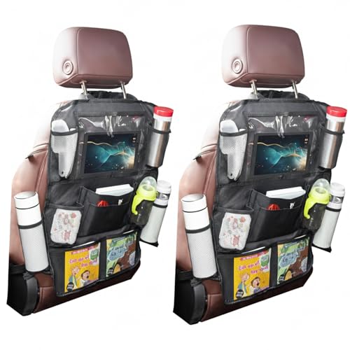 2 Pack Car Organizer Backseat, Car Back Seat Organizer Protector with 12 Storage Pockets, Waterproof Back of Seat Car Storage Organizer Kick Mats for Kids Baby