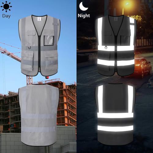 Safety Vest for Men Women Hi Vis Vest with Pockets Mesh High Visibility Vests Meets ANSI/ISEA Standards - color: 20-grey, size: 3X-Large