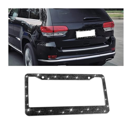 Bling Car License Plate Frame, Sparkly Crystal Rhinestone Vehicle License Plate Holder, Stainless Steel Auto Tag Plate Cover for Women Girls, Universal for SUV, Sedan, Truck (Black) - color: Black