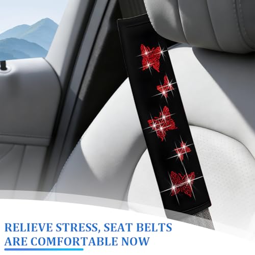 Car Seat Belt Covers, 2PCS Butterfly Soft Vehicle Seatbelt Shoulder Strap Pad Cushions, Comfortable Automotive Interir Harness Pad, Universal for SUV Automobile Truck (Red) - color: Red