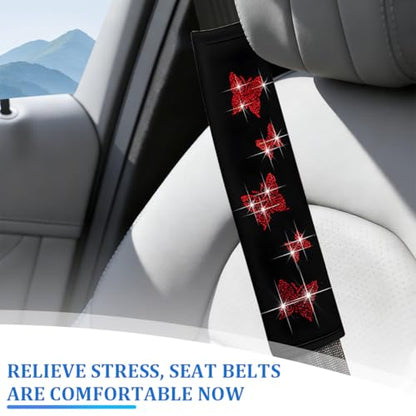 Car Seat Belt Covers, 2PCS Butterfly Soft Vehicle Seatbelt Shoulder Strap Pad Cushions, Comfortable Automotive Interir Harness Pad, Universal for SUV Automobile Truck (Red) - color: Red