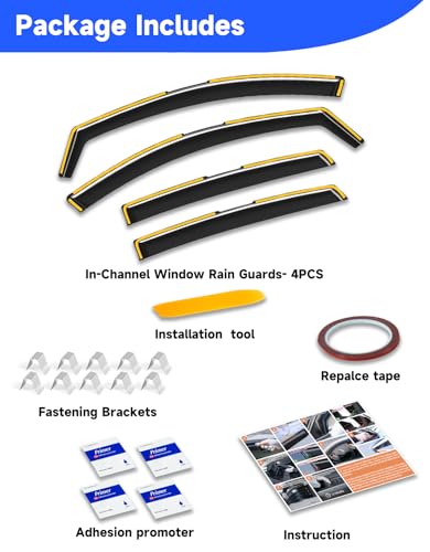 in-Channel Window Rain Guards Fit for Chevy Malibu 2016-2025(9 Gen),Rain Guards Visors Vent Visors Window Deflector, Vent Shades Car Accessories -4 pcs - size: Fit for 2016-2025 Chevy Malibu(9 Gen)