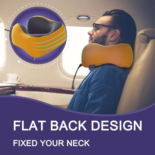 napfun Neck Pillow for Travel with Travel Pouch, Sleep Mask & Earplugs, Memory Foam Airplane Pillow for Headrest Sleep with Eyeshades, Plane Essentials with Eye Blindfold, Yellow Striped Kit - color: Yellow Striped Kit