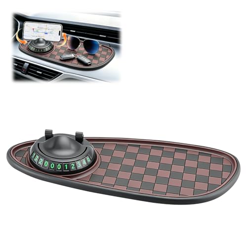Multifunctional Car Anti-Slip Mat, 360° Rotatable Car Anti Slip Mat Phone Holder, Universal Dashboard Pad with Temporary Parking Number, Dashboard Accessories for Sunglass Chapstick (Black Brown) - color: Black-Brown