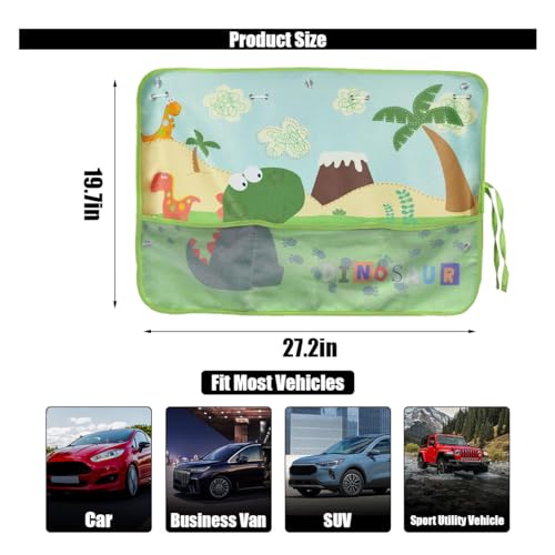 Car Window Shade for Baby, Blackout Car Window Curtain with Storage Pockets & 7 Suction Cups, Cartoon Pattern Cars Side Window Sun Shade Cover for Sun/Heat/UV Rays Protection (Green-Dinosaurs) - color: Green-Dinosaurs
