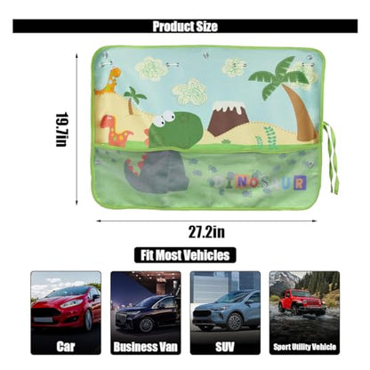 Car Window Shade for Baby, Blackout Car Window Curtain with Storage Pockets & 7 Suction Cups, Cartoon Pattern Cars Side Window Sun Shade Cover for Sun/Heat/UV Rays Protection (Green-Dinosaurs) - color: Green-Dinosaurs