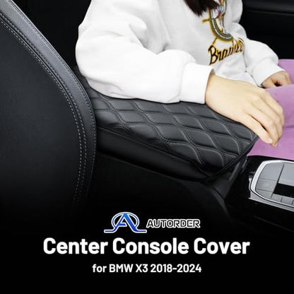 Autorder Center Console Cover for 2018-2024 BMW X3/BMW X4 2019-2025, Accessories Armrest Cushion Cover Nappa Leather Middle Console Covers X3 Console Cushion Pad Anti-Scratch - size: 18-24 BMW X3