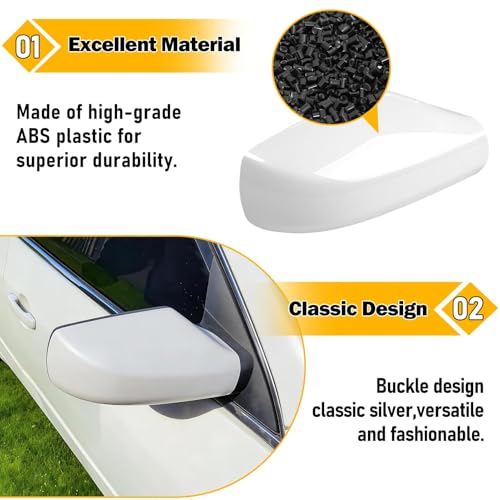 Moonlinks Mirror Cover Replacement Compatible With Nissan Altima 2.5L 2007 2008 2009 2010 2011 2012, Pearly White Right Passenger Side Clip-on Mirror Cap WITHOUT Turn Signal, Replace for 96301-JB13E - color: Right White