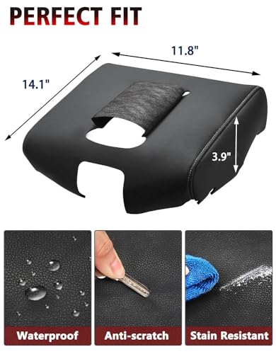 KBH Auto Center Console Armrest Cover Replacement for Chevrolet Silverado & GMC Sierra 1500 2500 3500 2014-2018, Vinyl Leather Middle Console Lid Upholstery, Split Bench Jump Seat (Black-Gray Stitch) - color: Black-Gray Stitch, size: Jump Seat Console, Si