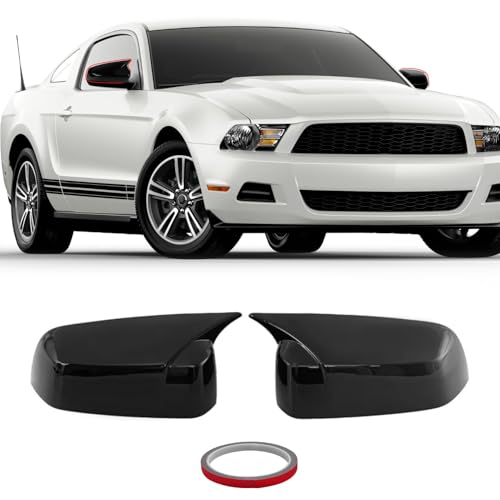Moonlinks Compatible with 2010-2014 Ford Mustang Ox Horn Mirror Cover Overlay, LH & RH Side Glossy Black Mirror Cap Trim Cover for Ford Mustang（1 Pair) - color: Bright Black（for 2010-2014）