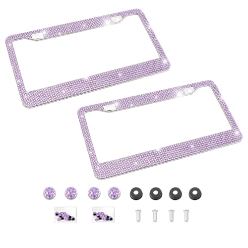 Bling 2PCS Car License Plate Frame, Handcrafted Crystal Stainless Steel License Plate Frame, Sparkly, Durable, Universal Fit, Car Accessories for Girls, Women (Purple) - color: Purple, size: 2PCS