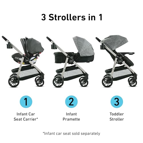Graco® Modes Pramette Stroller, 3-in-1 Baby Stroller, 3 Modes from Infant Car Seat Carrier, Infant Pramette, to Toddler Stroller, Reversible Seat, One Hand Fold, Extra Storage, Child Tray, Pierce - color: Pierce, style: No Style Name