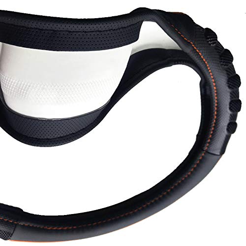 Flying Banner car Steering Wheel Cover Faux Leather Massage Universal fit 3D Honeycomb Hole Anti-Slip Sporty 15 Inches (Orange Black) - color: Orange black