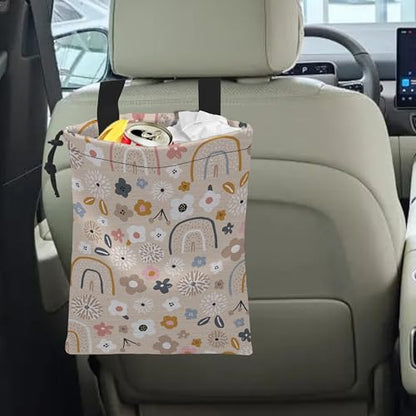 Car Trash Bag Hanging Creative Floral Rainbows Car Trash Can Waterproof Garbage Bag Hanging for Car Back Seat - color: Creative Floral Rainbows