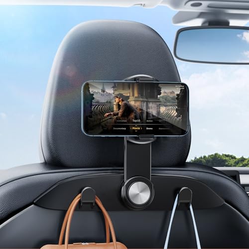 1 Pack Car Seat Hooks & Phone Mount for Tesla Model Y(Juniper) Model 3(Highland) Accessories 2026 2025 2024 2023 2022 2021, Multifunction Clip Phone Holder| Car Seat Back Storage Hook Purse/Bag - color: Metallic Black