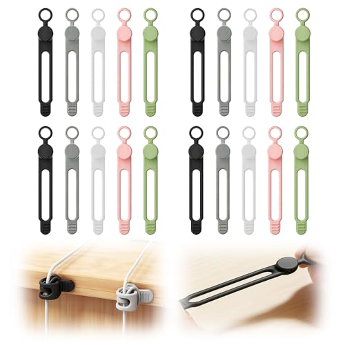 Data Cable Organizer,Reusable Cable Ties Wire Organizer,Silicone Cable Ties for Bundling Earphone, Phone Charger, Computer Cords in Home,Office,Kitchen,School (20 PCS) - color: 20 Pcs