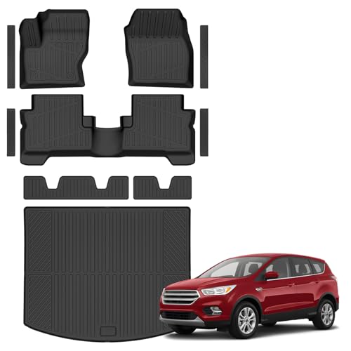 Floor Mats & Cargo Liner Custom Fit for Ford Escape & C-max 2013-2019, Door Sill Guards, All Weather TPE Rubber Anti-Slip 1st & 2nd Row & Trunk Mat Floor Liners for Escape 2019 Accessories - size: For Ford Escape & C-max 2013-2019