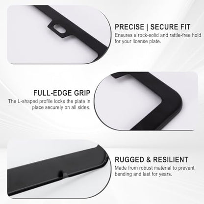 2PCS Black Stainless Steel License Plate Frames with 2 Holes, Metal Car License Plate Cover with Screw Caps, Slim Edge Universal Fit for Cars, Trucks, SUVs, and RVs - color: Black, size: 2 Holes
