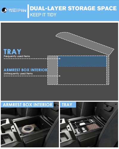 for Center Console Tray Compatible with 2019-2026 Chevy Silverado 1500& 2020-2026 Silverado 2500HD 3500HD (Split-Bench Folding Seat) Armrest Storage Box Console Organizer ABS Materials - color: (19-26)Split Bench Folding Seat-1Pcs-Black