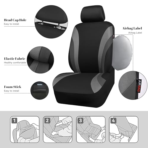 CAR PASS Line Rider Sporty Front Seat Covers,Gray Car Seat Covers Two Front Seats Only, Airbag Compatible,Universal Fit Sedans,Cars,Vans,SUV,Truck(Black and Gray) - color: Black and Gray, size: Two Front Seat