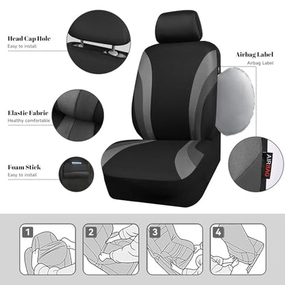 CAR PASS Line Rider Sporty Front Seat Covers,Gray Car Seat Covers Two Front Seats Only, Airbag Compatible,Universal Fit Sedans,Cars,Vans,SUV,Truck(Black and Gray) - color: Black and Gray, size: Two Front Seat