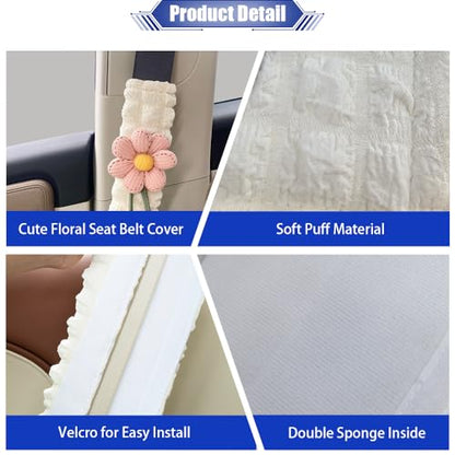 JDDRY 2PC Car Seat Belt Covers Pads,Seat Strap Pads,Auto Seat Belt Pad,Fit for Most Vehicles,Car Interior Accessories(Pink-Flower) - color: Flower-Pink