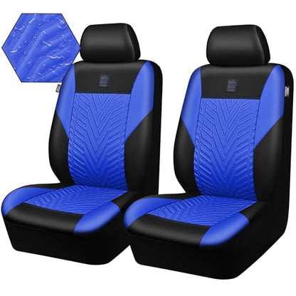 CAR PASS Deluxe Faux Leather Car Seat Covers 2 Front Seats Only, 3D Tyre Embossed Waterproof Front seat Covers, Airbag Compatible, Durable Universal Fit Seat Covers for SUV Truck Automotive (Blue) - color: Black and Blue