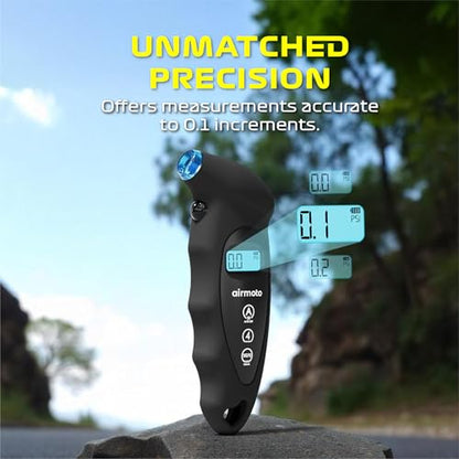 Airmoto Digital Tire Pressure Gauge 0-150PSI (Accurate in 0.1 Increments) - Heavy Duty Tire Pressure Gauge for Car, Bike, Motorcycle, Truck with Backlight LCD, Car Accessories, Black