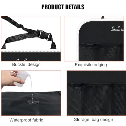 Bittwee Car Kick Mats Backseat Organizer, 2PCS 2 in 1 Anti Kick Waterproof Back Seat Protector with 2 Storage Pockets, Large Capacity Auto Seat Accecories for Pets Kids, Universal Fit