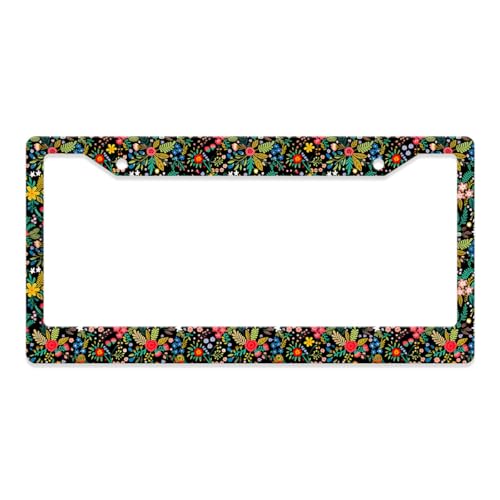 GENANY Flower License Plate Frame License Plate Frames, Boho Car License Plate Cover Fits Standard US Vehicles, Floral Car Accessories, Personalised Car Decorations for Women Men - color: Colorful Flowers