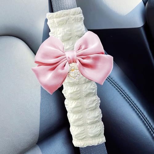 Fashion Big Bow Car Seat Belt Cover Pads (2 in a Pack), Car Accessories Seat Belt Shoulder Strap Protector Universal Seat Belt Cover (Pink) - color: pink