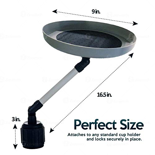 ZONETECH Car Cup Holder Swivel Tray and Storage Bin - Premium Quality 360-Degree,Food Eating Table Vehicle Organizer