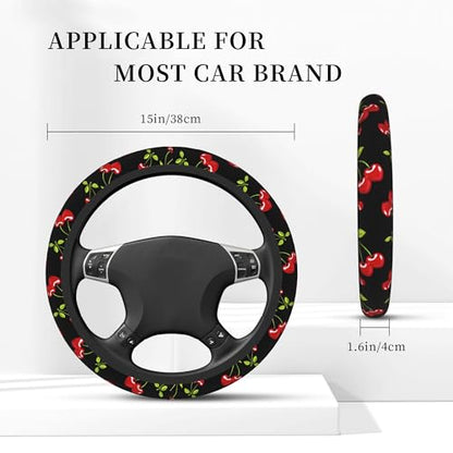 Cherry Hearts Red Steering Wheel Cover Cherry Hearts Red Steering Wheel Cover Car Women Breathable Universal for 14-15 Inch Anti-Slip 2 Pieces Car Coasters for Men Women - color: Cherry Hearts