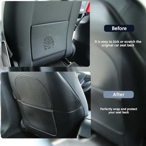 TOPABYTE Seat Back Kick Protector for Tesla Model Y Model 3 Model S Model X Leather Backseat Mats for Kids Wear-Resistant Back Seat Cover with Extra Organizer Pocket 2 PCS -Carbon Fiber
